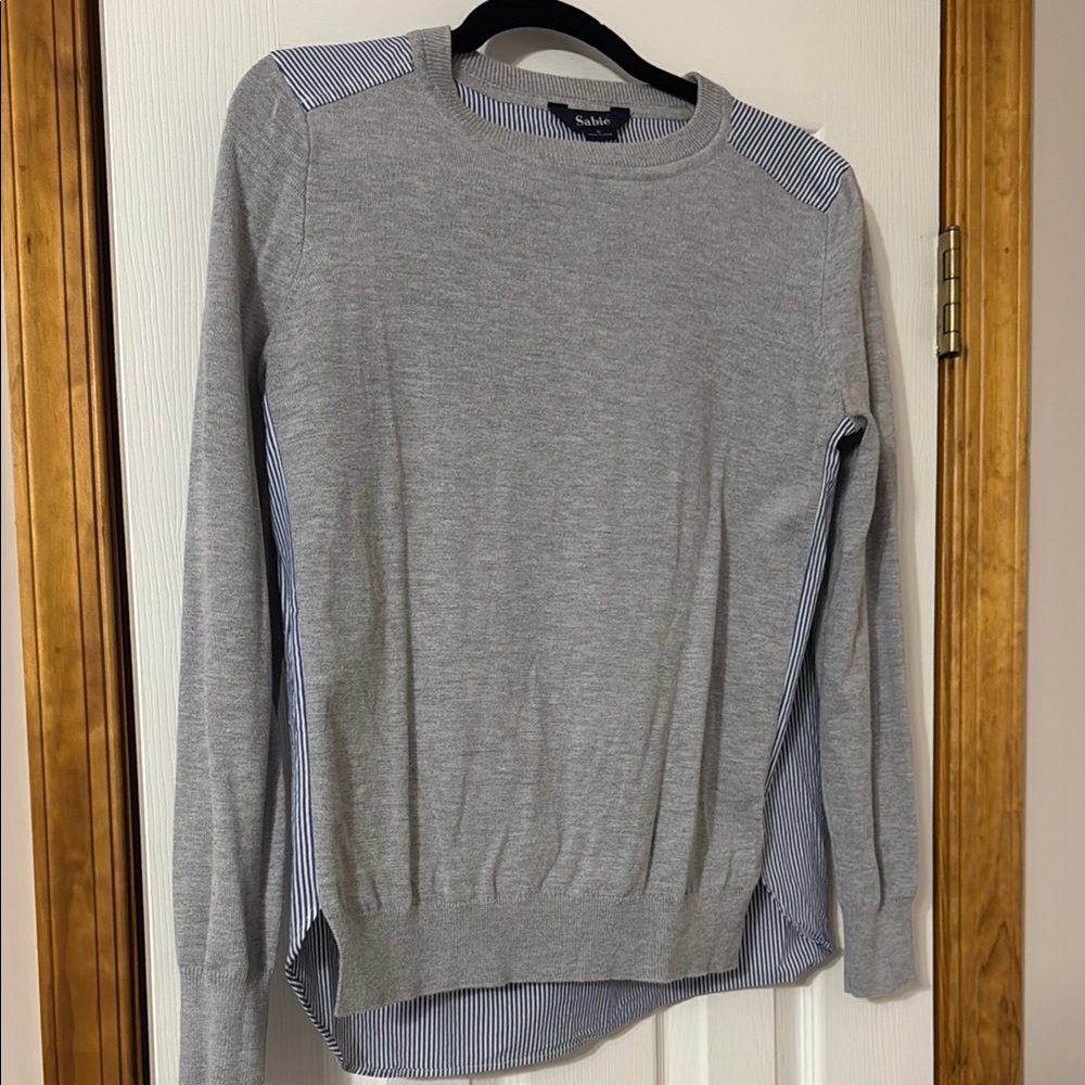 Sabie Mixed Media Striped Blue and White Sweater